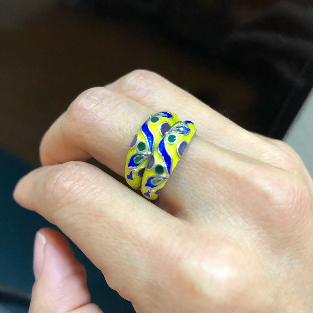 Pair of 925 cloisonné rings